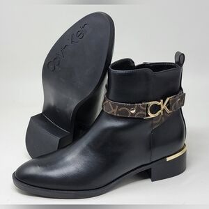 Calvin Klein Dhara Pointy Toe Block Heel Casual Boots Black Women's Size 7.5 New